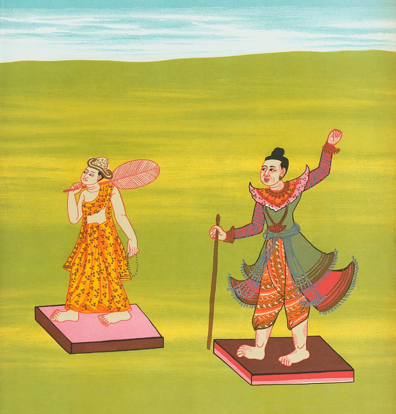 15. Shindaw nat (Young novice monk of Innwa) and 16. Nyaung-gyin nat (Descendant of the captive King Manuha of Thaton) from The thirty-seven nats : a phase of spirit worship prevailing in Burma (1906) by William Griggs (1832-1911). Original from The New York Public Library. Digitally enhanced by rawpixel. 15. Shindaw nat (Young novice monk of Innwa) and 16. Nyaung-gyin nat (Descendant of the captive King Manuha of Thaton) from…