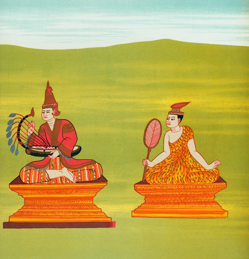 27. Mintná Maung Shin nat (Grandson of King Alaungsithu of Pagan) and 28. Lord of the White Umbrella (Tíbyusaung nat) from The thirty-seven nats : a phase of spirit worship prevailing in Burma (1906) by William Griggs (1832-1911). Original from The New York Public Library. Digitally enhanced by rawpixel. 27. Mintná Maung Shin nat (Grandson of King Alaungsithu of Pagan) and 28. Lord of the White Umbrella…