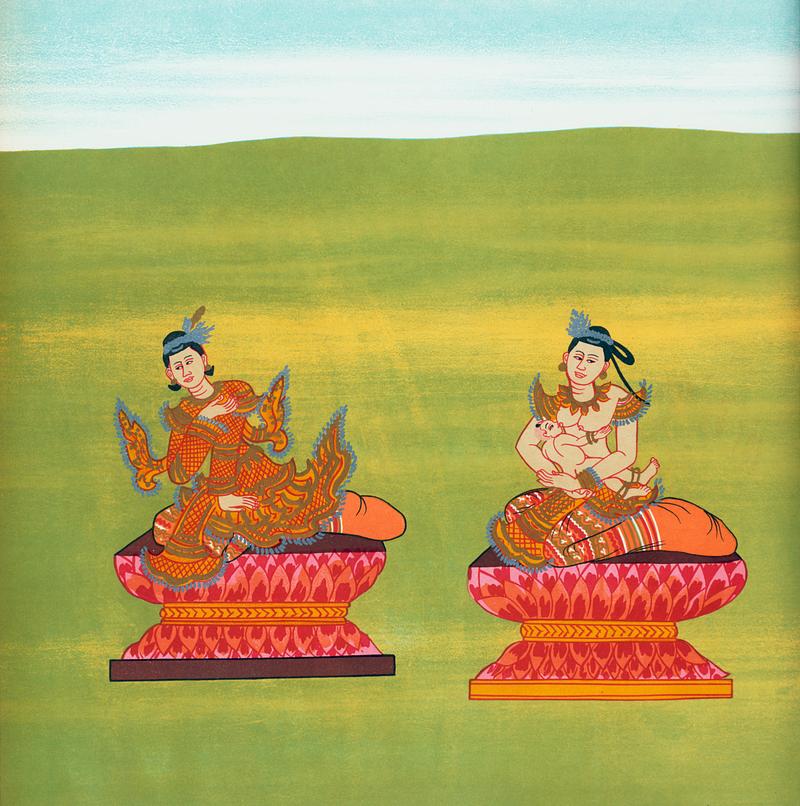 33. Lady of the North (Myaukret Shinmá nat) and 34. Western Queen (Anauk Míbayá nat) from The thirty-seven nats : a phase of spirit worship prevailing in Burma (1906) by William Griggs (1832-1911). Original from The New York Public Library. Digitally enhanced by rawpixel. 33. Lady of the North (Myaukret Shinmá nat) and 34. Western Queen (Anauk Míbayá nat) from The thirty…