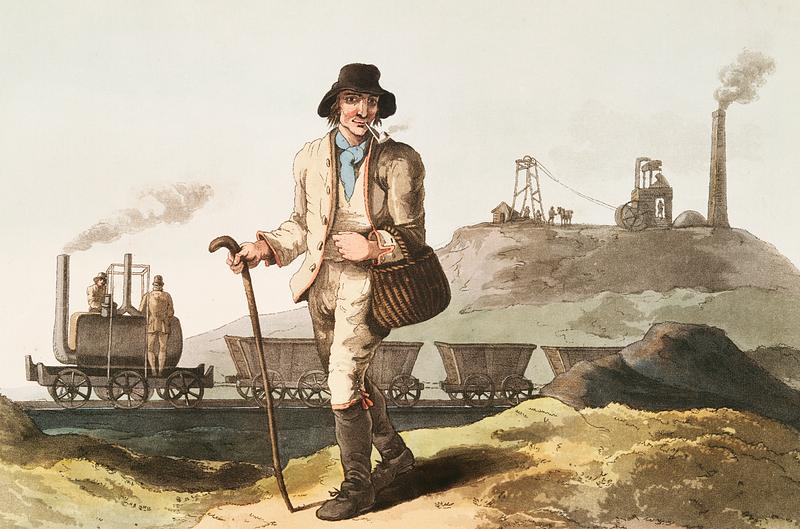 Collier in the mine Illustration of the collier from The Costume of Yorkshire (1814) by George Walker (1781-1856). This image features also…