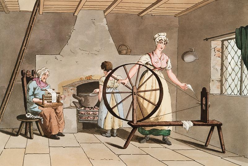 Illustration of woman spinning from The Costume of Yorkshire (1814) by George Walker (1781-1856). Original from The New York Public Library. Digitally enhanced by rawpixel. Illustration of woman spinning from The Costume of Yorkshire (1814) by George Walker (1781-1856). Original from The New York…