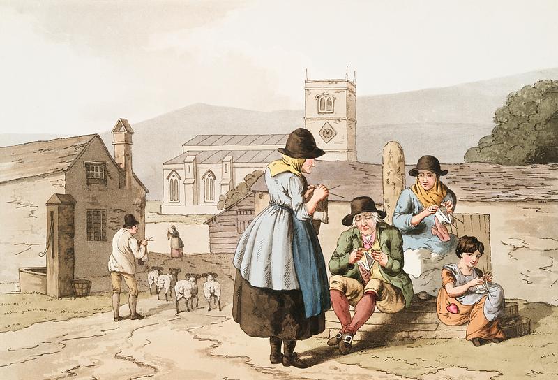 Illustration of Wensley Dale knitters from The Costume of Yorkshire (1814) by George Walker (1781-1856). Original from The New York Public Library. Digitally enhanced by rawpixel. Illustration of Wensley Dale knitters from The Costume of Yorkshire (1814) by George Walker (1781-1856). Original from The…