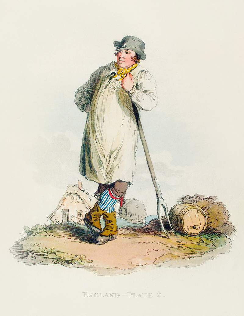 Illustration of a farmer's boy from Picturesque Representations of the Dress and Manners of the English(1814) by William…