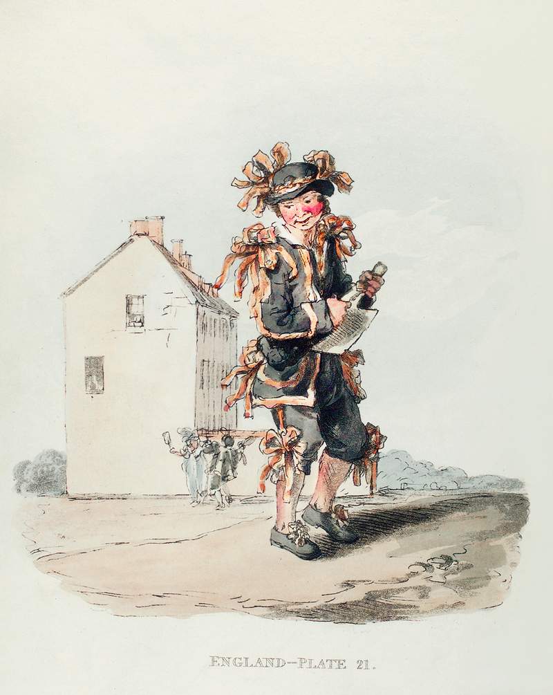 Illustration of chimney-sweeper on the first of May from Picturesque Representations of the Dress and Manners of the…