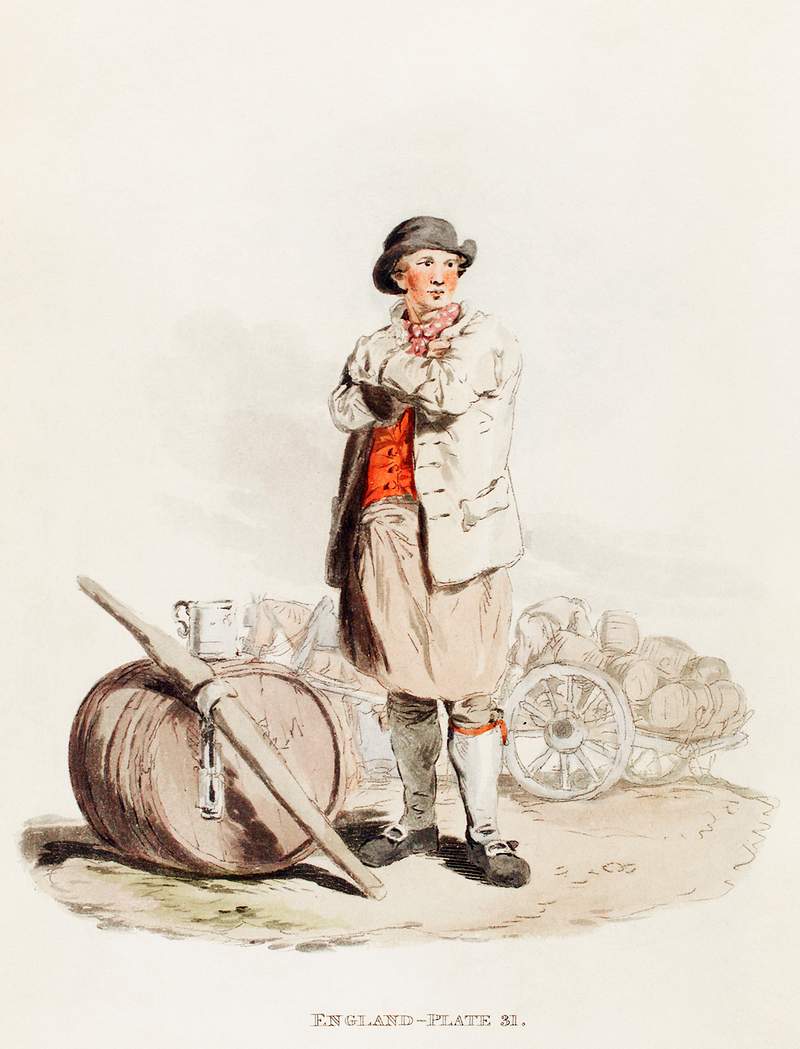 Illustration of a drayman from Picturesque Representations of the Dress and Manners of the English(1814) by William Alexander…