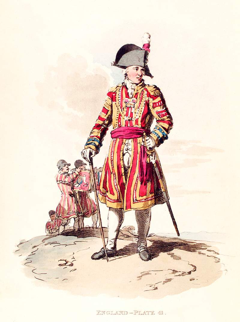Illustration of a serjeant trumpeter from Picturesque Representations of the Dress and Manners of the English(1814) by…