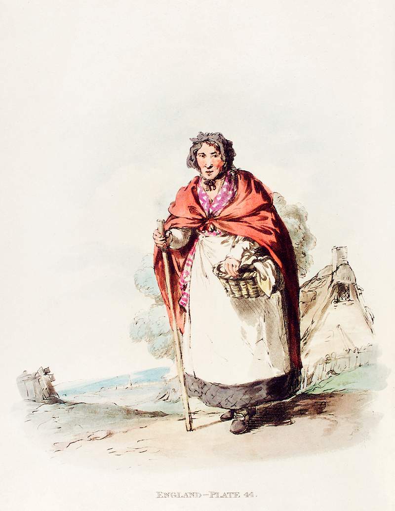 Illustration of market-woman from Picturesque Representations of the Dress and Manners of the English(1814) by William…
