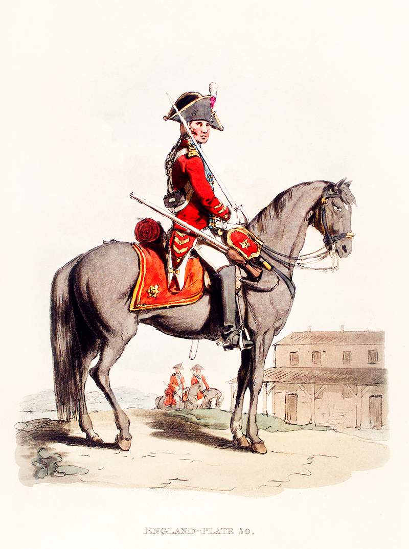 Illustration of the private of Life Guards from Picturesque Representations of the Dress and Manners of the English(1814) by…