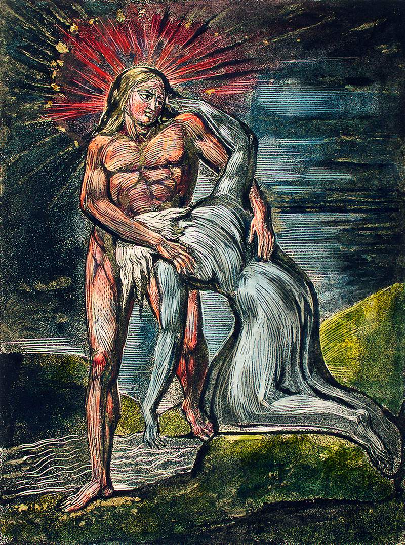 Two figures illustration from Milton: a Poem, To Justify the Ways of God to Men by William Blake (1752-1827). Original from The New York Public Library. Digitally enhanced by rawpixel. Two figures illustration from Milton: a Poem, To Justify the Ways of God to Men by William Blake (1752-1827). Original from…