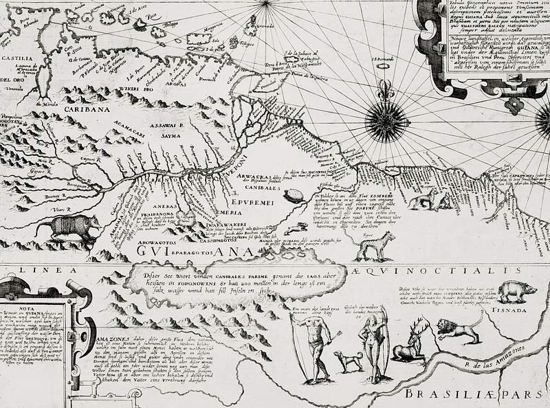 America map from Grand voyages (1596) by Theodor de Bry (1528-1598). Original from The New York Public Library. Digitally…
