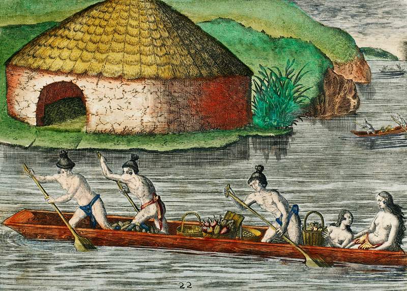 How they till the soil and plant ; Storing their crops in the public granary illustration from Grand voyages (1596) by…