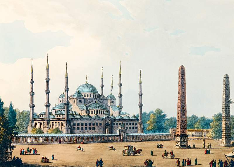 Mosque of Sultan Achmet from Views in the Ottoman Dominions, in Europe, in Asia, and some of the Mediterranean islands (1810)…