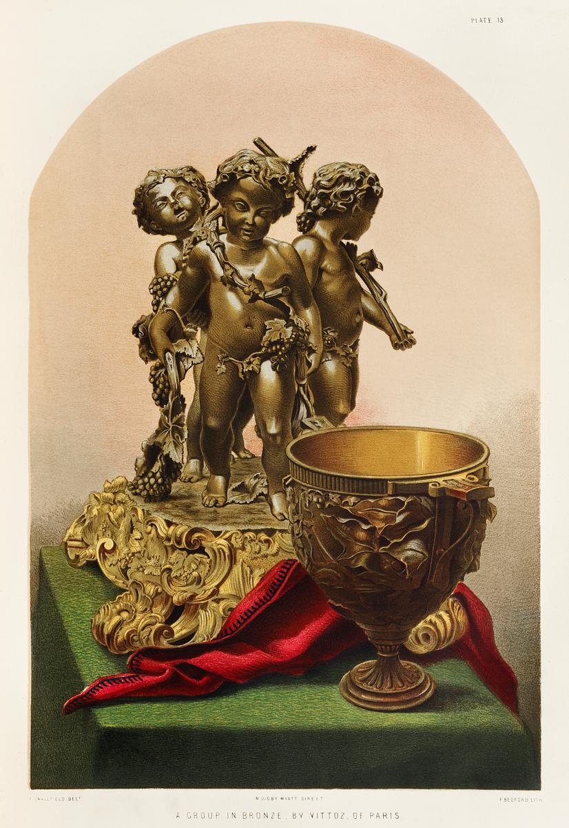 A group in bronze by Vittoz of Paris from the… | Free public domain illustration A group in bronze by Vittoz of Paris from the Industrial arts of the Nineteenth Century (1851-1853) by Sir Matthew Digby…