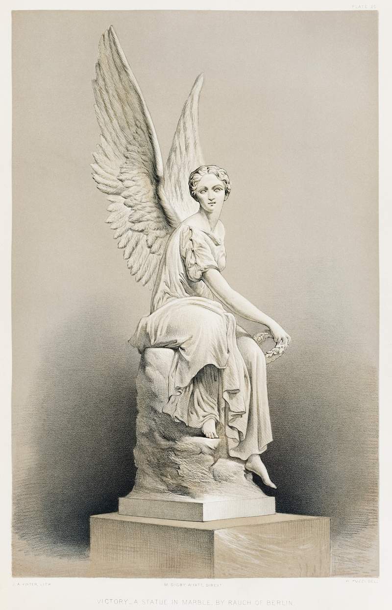 "Victory" a statue in marble from the… | Free public domain illustration "Victory" a statue in marble from the Industrial arts of the Nineteenth Century (1851-1853) by Sir Matthew Digby wyatt (1820…