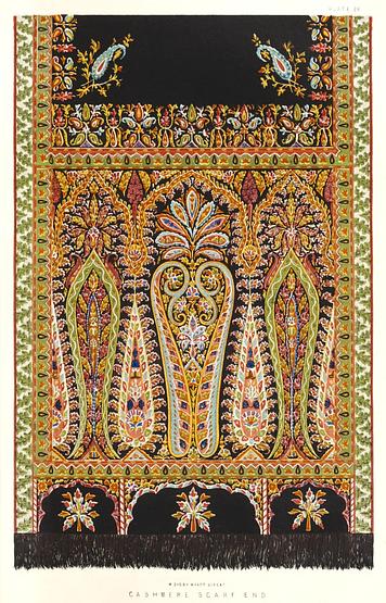 Cashmere scarf end from the Industrial arts of the Nineteenth Century (1851-1853) by Sir Matthew Digby wyatt (1820-1877). Cashmere scarf end from the Industrial arts of the Nineteenth Century (1851-1853) by Sir Matthew Digby wyatt (1820-1877). -…