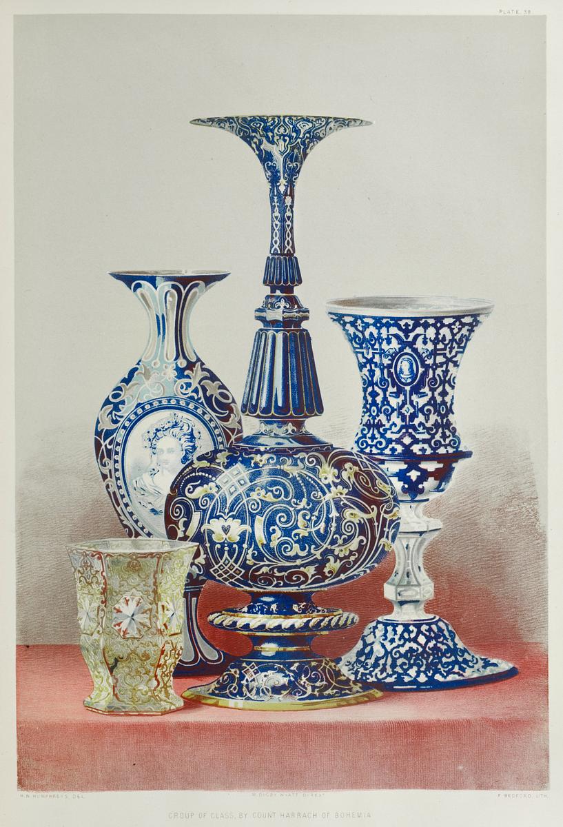 Group of glass from the Industrial arts of… | Free public domain illustration Group of glass from the Industrial arts of the Nineteenth Century (1851-1853) by Sir Matthew Digby wyatt (1820-1877).