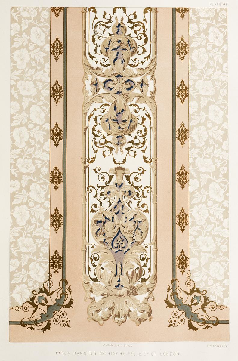 Paper hanging from the Industrial arts of the… | Free public domain illustration Paper hanging from the Industrial arts of the Nineteenth Century (1851-1853) by Sir Matthew Digby wyatt (1820-1877).