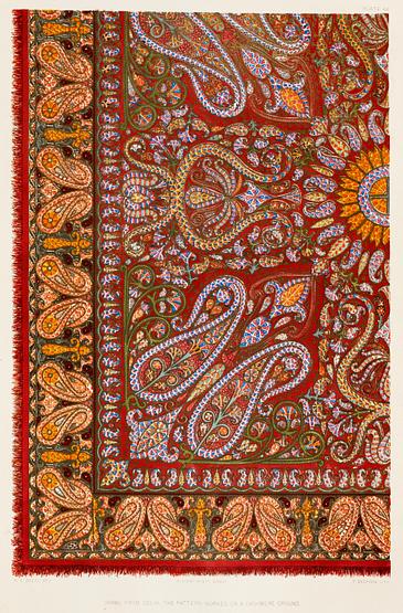 Shawl from Delhi the pattern worked on a cashmere ground from the Industrial arts of the Nineteenth Century (1851-1853) by Sir Matthew Digby wyatt (1820-1877). Shawl from Delhi the pattern worked on a cashmere ground from the Industrial arts of the Nineteenth Century (1851-1853) by…