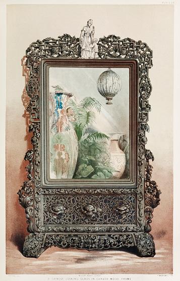 Chinese looking glass in carved wood frame from the Industrial arts of the Nineteenth Century (1851-1853) by Sir Matthew Digby wyatt (1820-1877). Chinese looking glass in carved wood frame from the Industrial arts of the Nineteenth Century (1851-1853) by Sir Matthew…