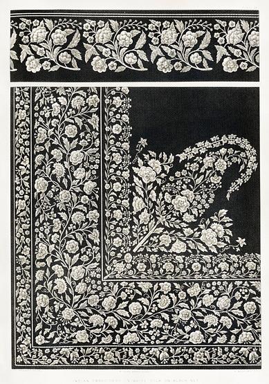 Indian embroidery in white silk on black net from the Industrial arts of the Nineteenth Century (1851-1853 by Sir Matthew Digby wyatt (1820-1877). Indian embroidery in white silk on black net from the Industrial arts of the Nineteenth Century (1851-1853 by Sir Matthew…