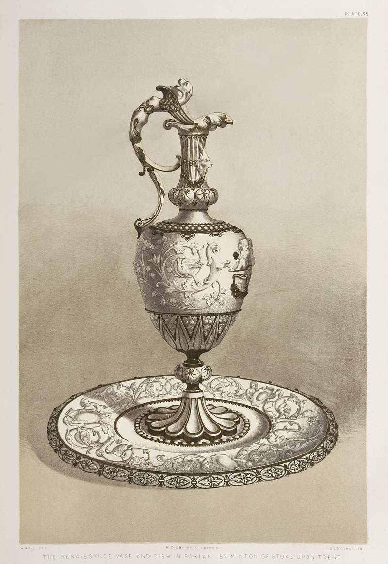 Renaissance vase and dish in parian from the… | Free public domain illustration Renaissance vase and dish in parian from the Industrial arts of the Nineteenth Century (1851-1853) by Sir Matthew Digby wyatt…