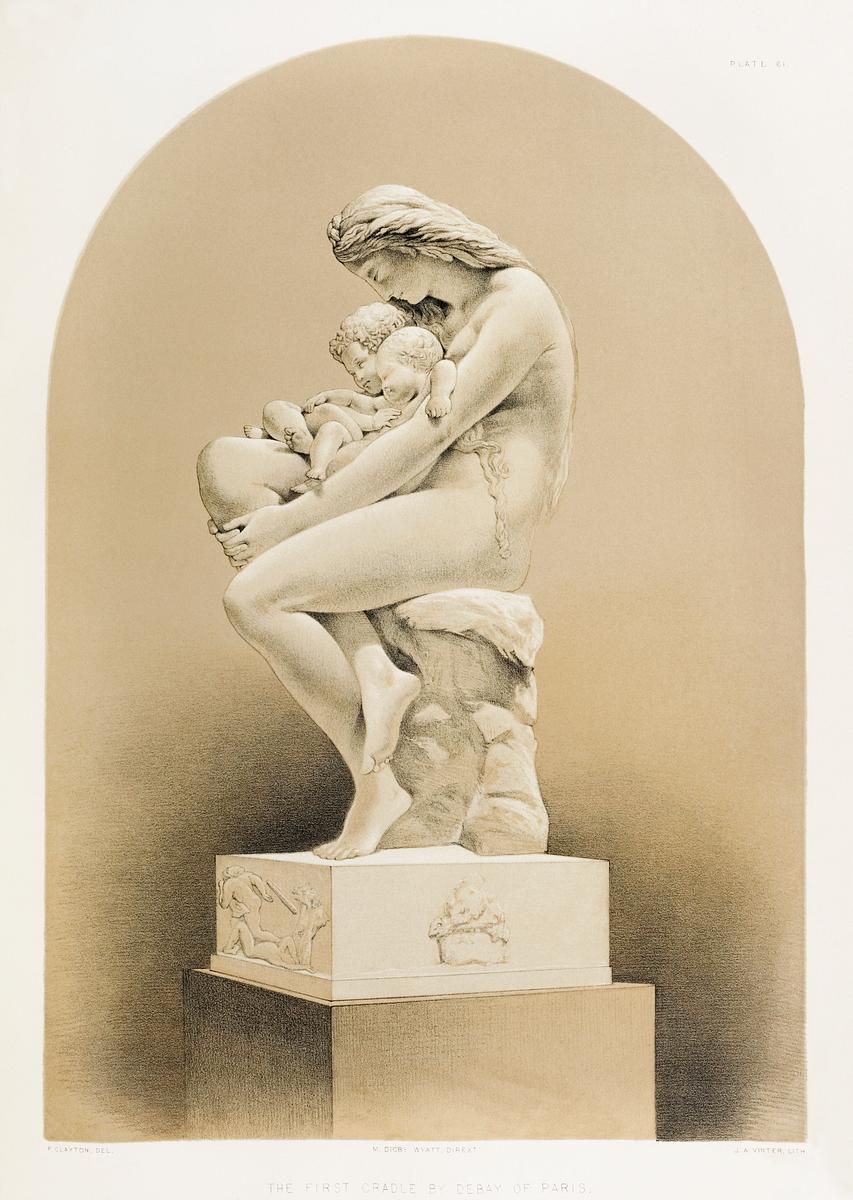 "The first cradle" a statue by Debay of Paris… | Free public domain illustration "The first cradle" a statue by Debay of Paris from the Industrial arts of the Nineteenth Century (1851-1853) by Sir Matthew…