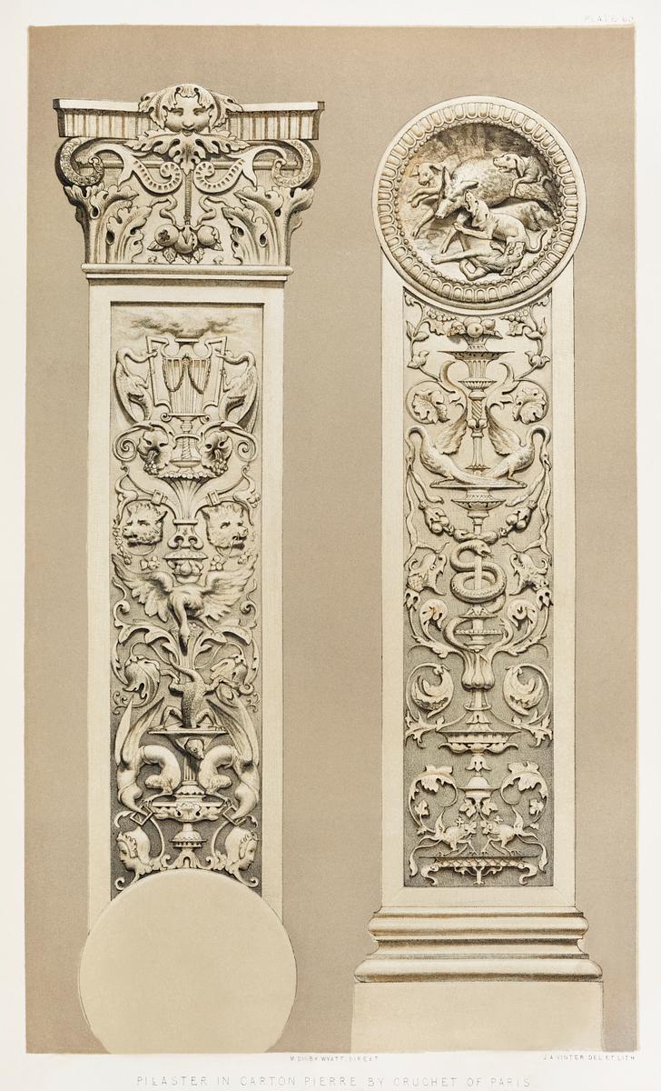 Pilaster in carton pierre from the Industrial… | Free public domain illustration Pilaster in carton pierre from the Industrial arts of the Nineteenth Century (1851-1853) by Sir Matthew Digby wyatt (1820…