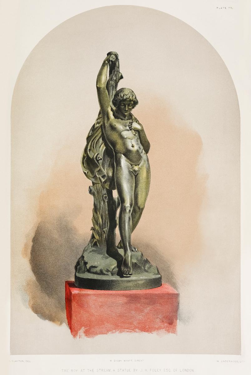 Statue of The boy at the stream from the… | Free public domain illustration Statue of The boy at the stream from the Industrial arts of the Nineteenth Century (1851-1853) by Sir Matthew Digby wyatt…