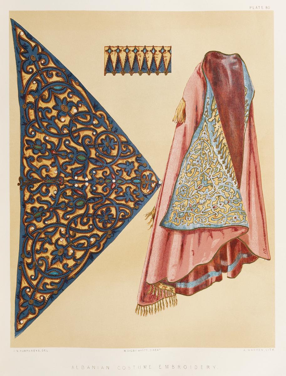 Albanian costume embroidery from the… | Free public domain illustration Albanian costume embroidery from the Industrial arts of the Nineteenth Century (1851-1853) by Sir Matthew Digby wyatt (1820…