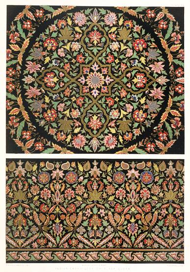 Indian embroidery on black cloth from the Industrial arts of the Nineteenth Century (1851-1853) by Sir Matthew Digby wyatt (1820-1877). Indian embroidery on black cloth from the Industrial arts of the Nineteenth Century (1851-1853) by Sir Matthew Digby wyatt…