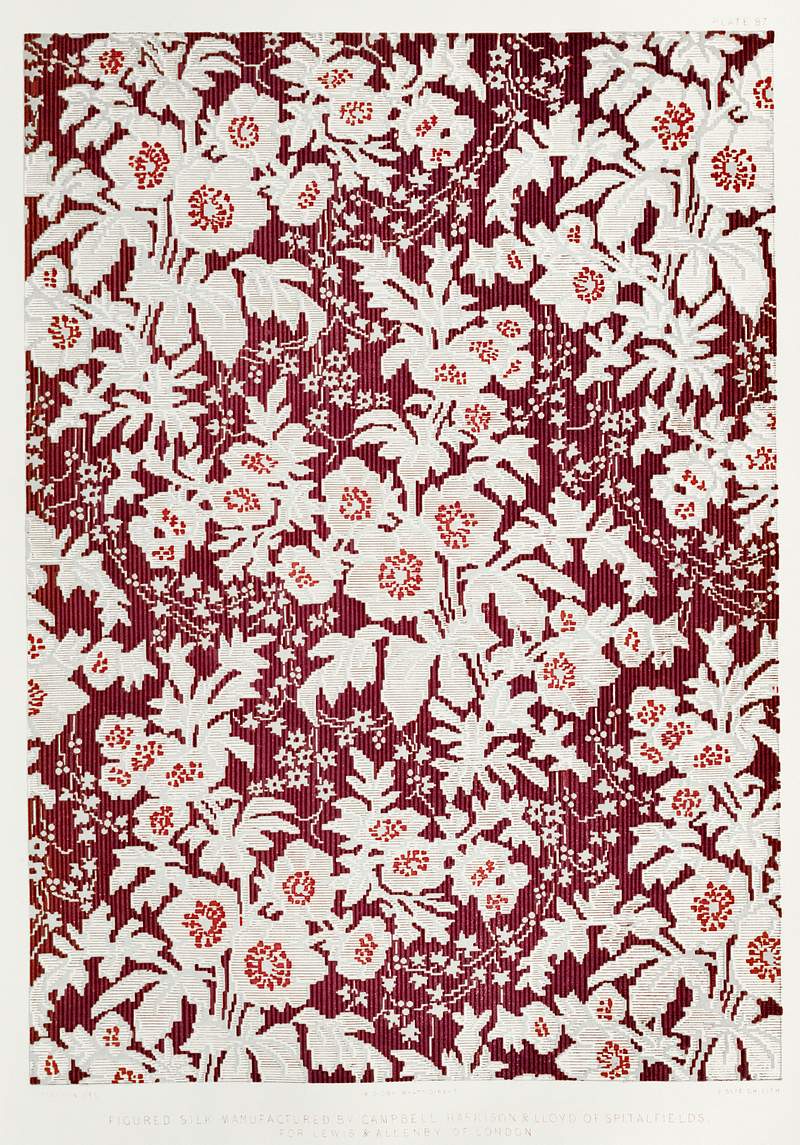 Figured silk from the Industrial arts of the… | Free public domain illustration Figured silk from the Industrial arts of the Nineteenth Century (1851-1853) by Sir Matthew Digby wyatt (1820-1877).