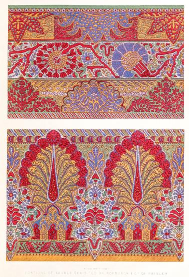 Portions of shawls from the Industrial arts of the Nineteenth Century (1851-1853) by Sir Matthew Digby wyatt (1820-1877). Portions of shawls from the Industrial arts of the Nineteenth Century (1851-1853) by Sir Matthew Digby wyatt (1820-1877). -…