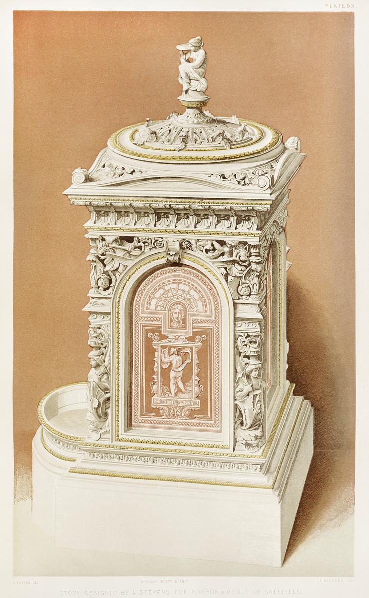 Stove from the Industrial arts of the… | Free public domain illustration Stove from the Industrial arts of the Nineteenth Century (1851-1853) by Sir Matthew Digby wyatt (1820-1877).