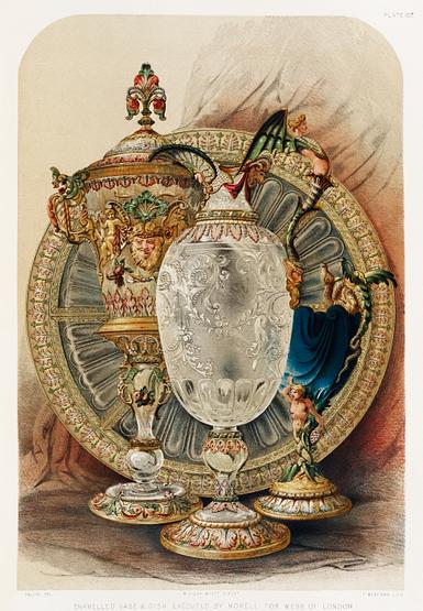 Enamelled vase and dish from the Industrial arts of the Nineteenth Century (1851-1853) by Sir Matthew Digby wyatt (1820-1877). Enamelled vase and dish from the Industrial arts of the Nineteenth Century (1851-1853) by Sir Matthew Digby wyatt (1820…