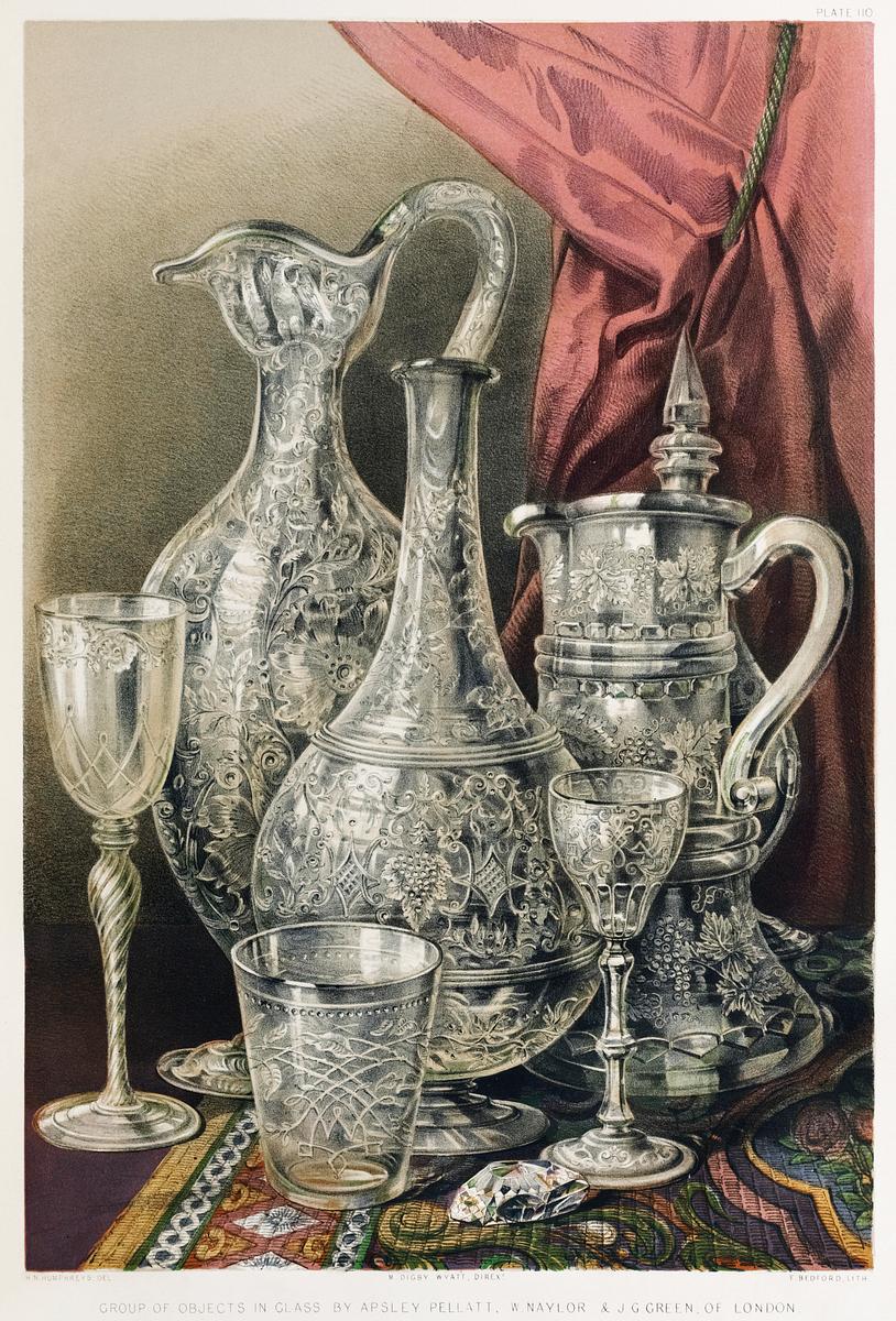Group of objects in glass from the Industrial… | Free public domain illustration Group of objects in glass from the Industrial arts of the Nineteenth Century (1851-1853) by Sir Matthew Digby wyatt (1820…