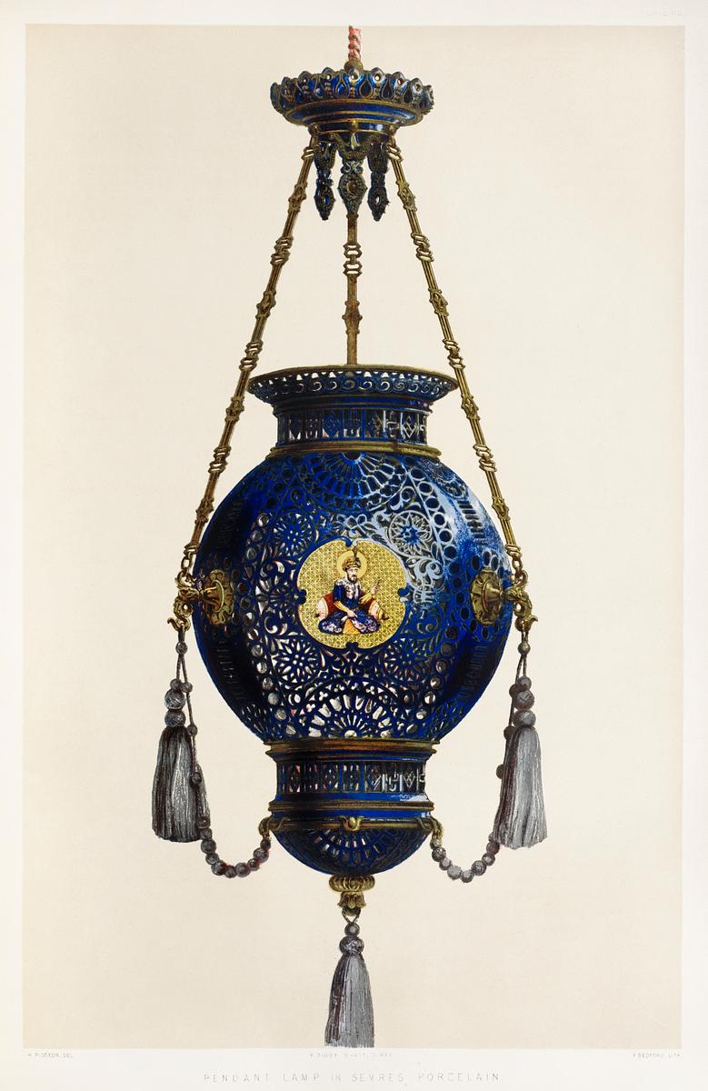 Pendant lamp in Sevres porcelain from the… | Free public domain illustration Pendant lamp in Sevres porcelain from the Industrial arts of the Nineteenth Century (1851-1853) by Sir Matthew Digby wyatt…