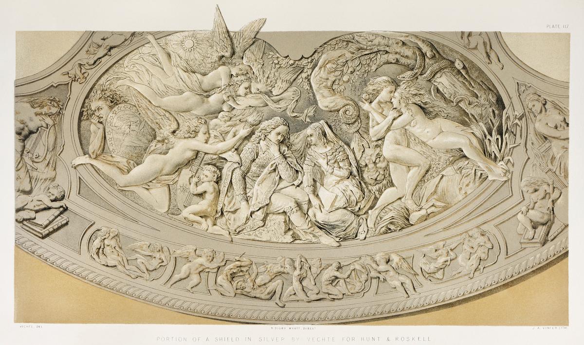 Portion of a shield in silver from the… | Free public domain illustration Portion of a shield in silver from the Industrial arts of the Nineteenth Century (1851-1853) by Sir Matthew Digby wyatt (1820…
