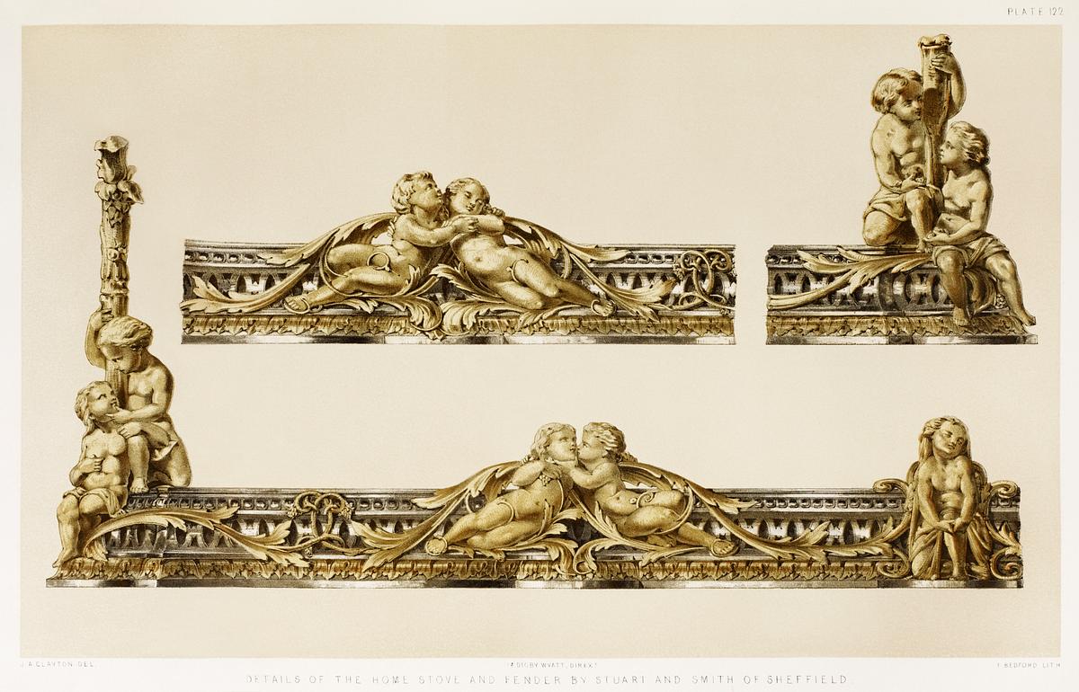 Details of the home stove and fender from the… | Free public domain illustration Details of the home stove and fender from the Industrial arts of the Nineteenth Century (1851-1853) by Sir Matthew Digby…