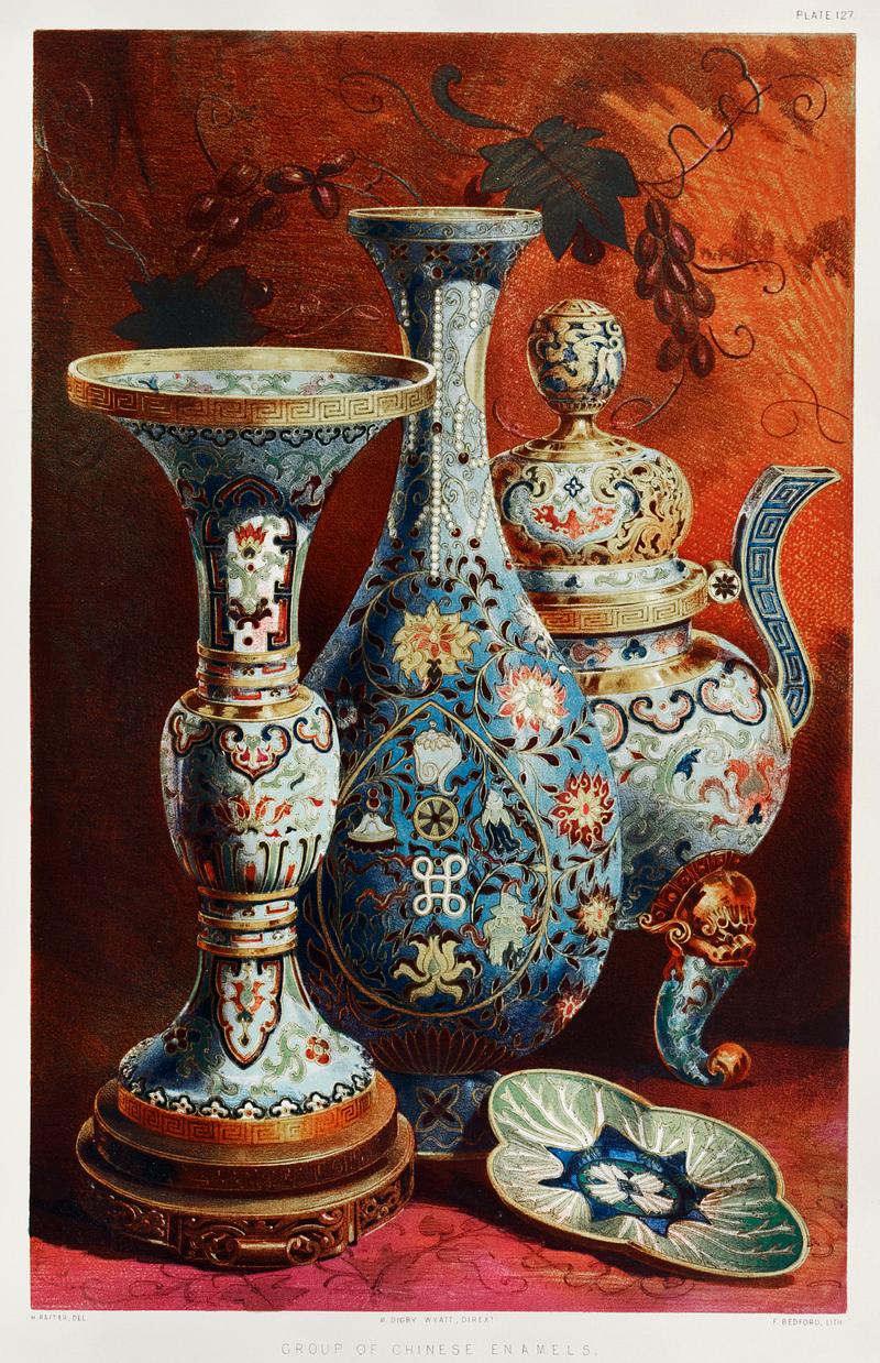Group of Chinese enamels from the Industrial arts of the Nineteenth Century (1851-1853) by Sir Matthew Digby wyatt (1820-1877). Group of Chinese enamels from the Industrial arts of the Nineteenth Century (1851-1853) by Sir Matthew Digby wyatt (1820…