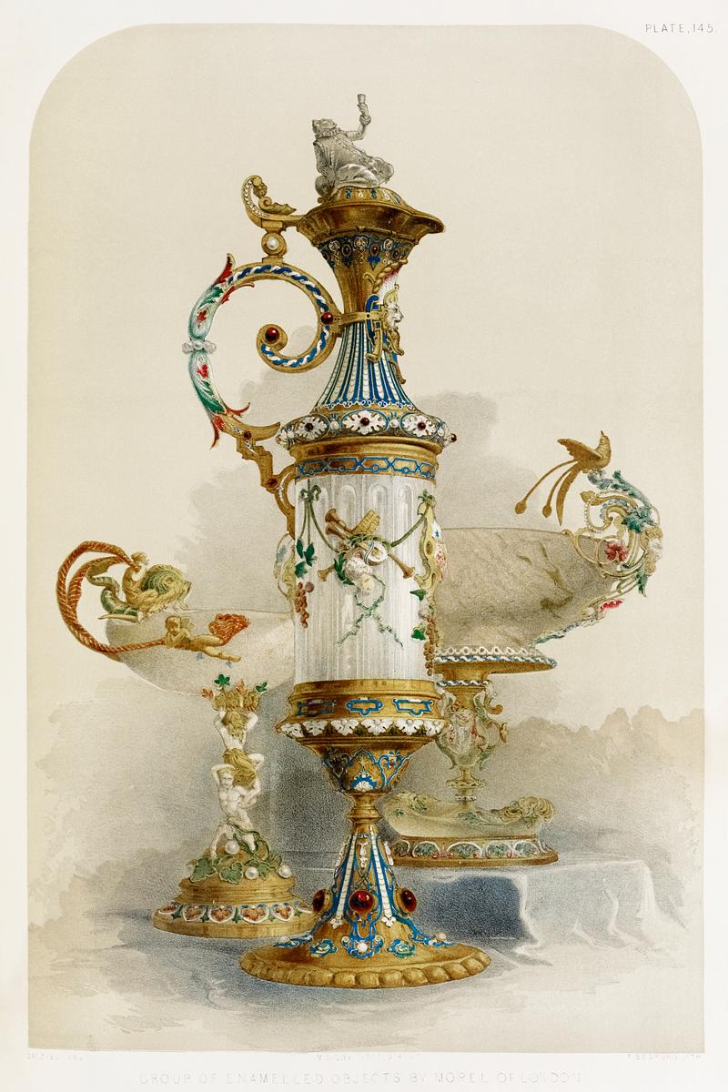 Group of enamelled objects from the… | Free public domain illustration Group of enamelled objects from the Industrial arts of the Nineteenth Century (1851-1853) by Sir Matthew Digby wyatt (1820…
