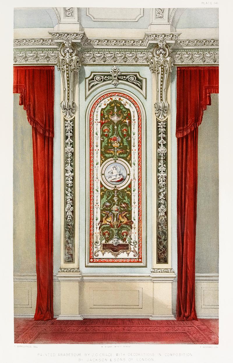 Painted arabesque from the Industrial arts of the Nineteenth Century (1851-1853) by Sir Matthew Digby wyatt (1820-1877). Painted arabesque from the Industrial arts of the Nineteenth Century (1851-1853) by Sir Matthew Digby wyatt (1820-1877).
