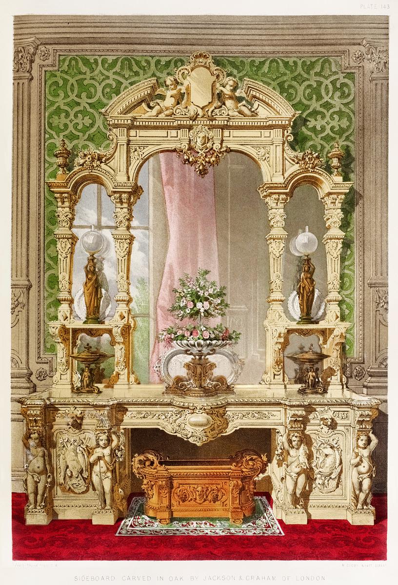 Sideboard carved in oak from the Industrial… | Free public domain illustration Sideboard carved in oak from the Industrial arts of the Nineteenth Century (1851-1853) by Sir Matthew Digby wyatt (1820…