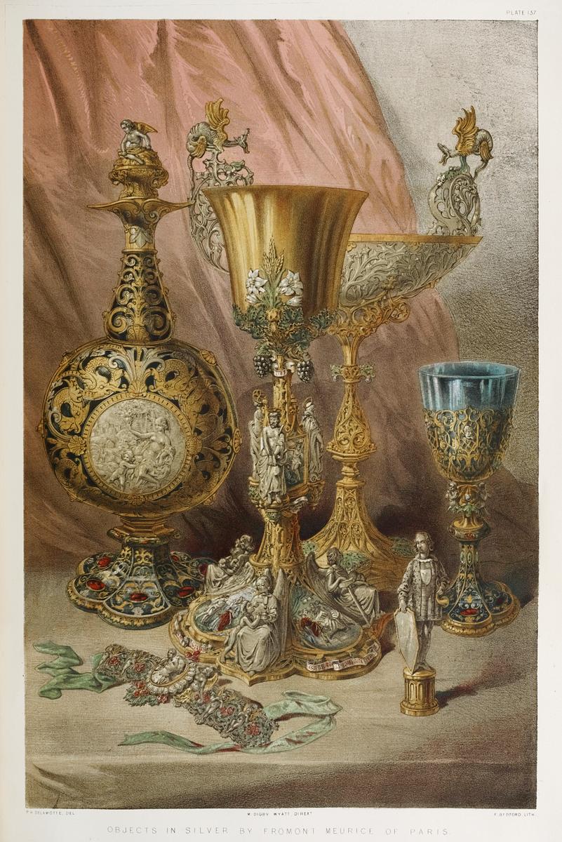 Objects in silver from the Industrial arts of… | Free public domain illustration Objects in silver from the Industrial arts of the Nineteenth Century (1851-1853) by Sir Matthew Digby wyatt (1820-1877).