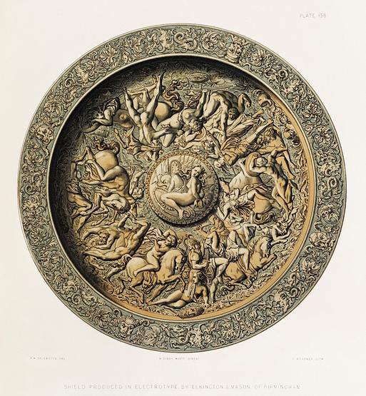Shield produced in electrotype from the Industrial arts of the Nineteenth Century (1851-1853) by Sir Matthew Digby wyatt (1820-1877). Shield produced in electrotype from the Industrial arts of the Nineteenth Century (1851-1853) by Sir Matthew Digby wyatt…
