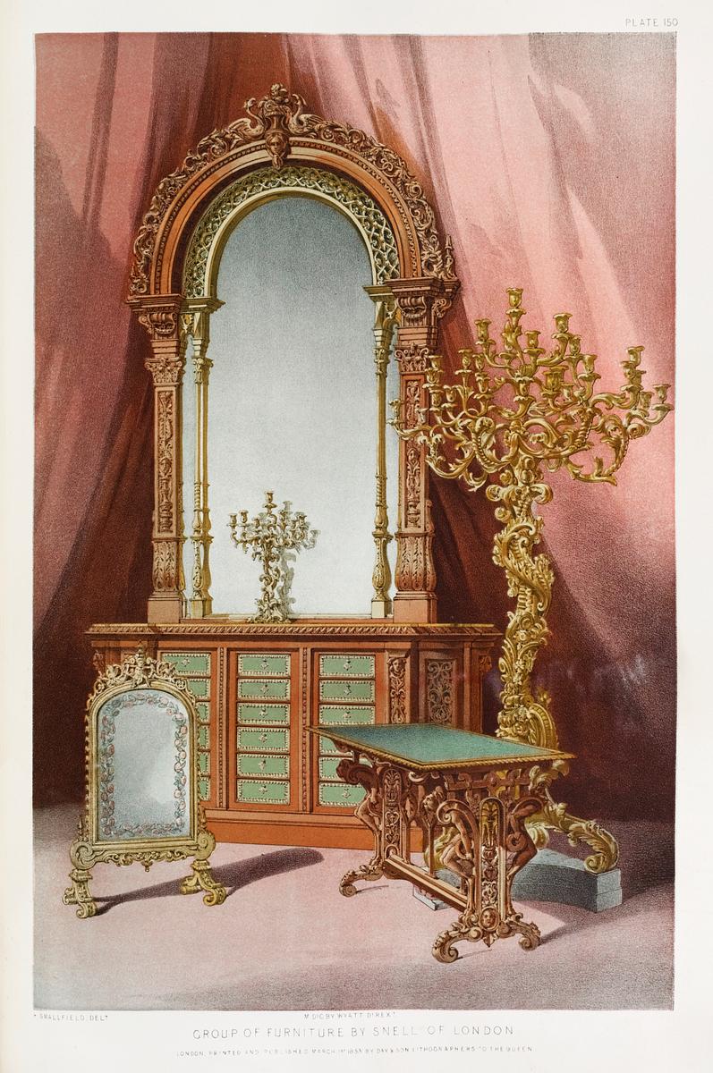 Group of furniture from the Industrial arts… | Free public domain illustration Group of furniture from the Industrial arts of the Nineteenth Century (1851-1853) by Sir Matthew Digby wyatt (1820-1877).