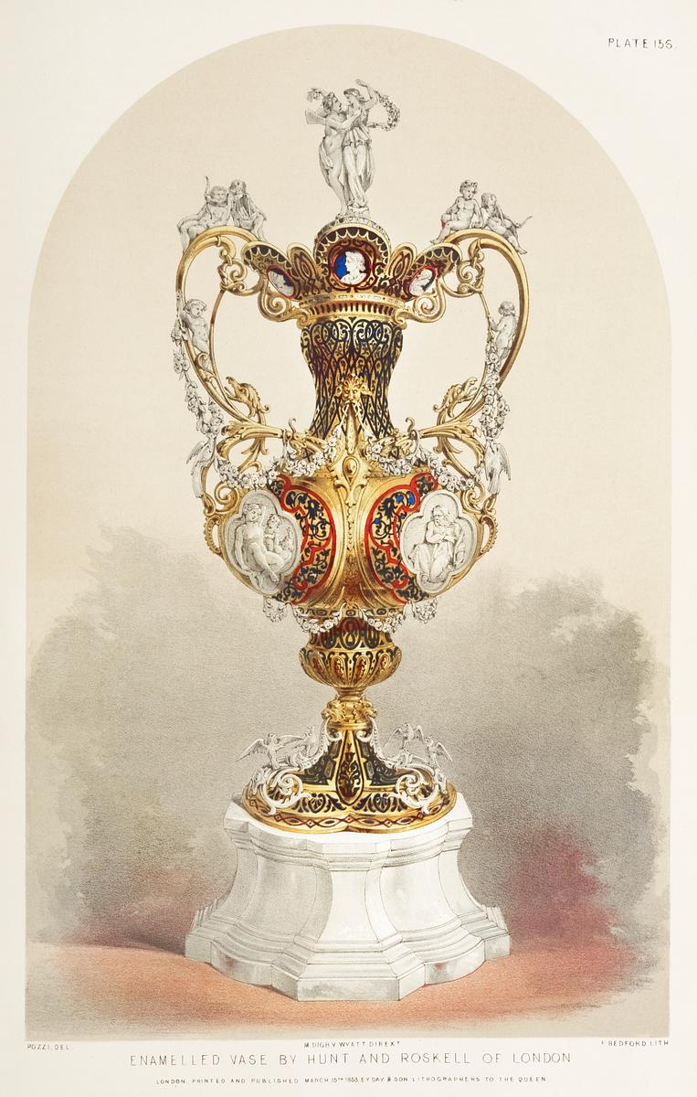 Enamelled vase from the Industrial arts of… | Free public domain illustration Enamelled vase from the Industrial arts of the Nineteenth Century (1851-1853) by Sir Matthew Digby wyatt (1820-1877).