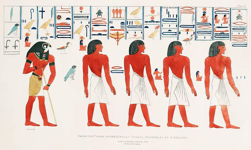 Procession of Egyptian illustration from the kings tombs in Thebes by Giovanni Battista Belzoni (1778-1823) from Plates…