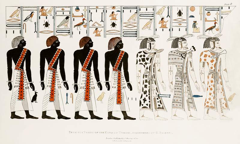 Procession of Ethiopians illustration from the kings tombs in Thebes by Giovanni Battista Belzoni (1778-1823) from Plates…