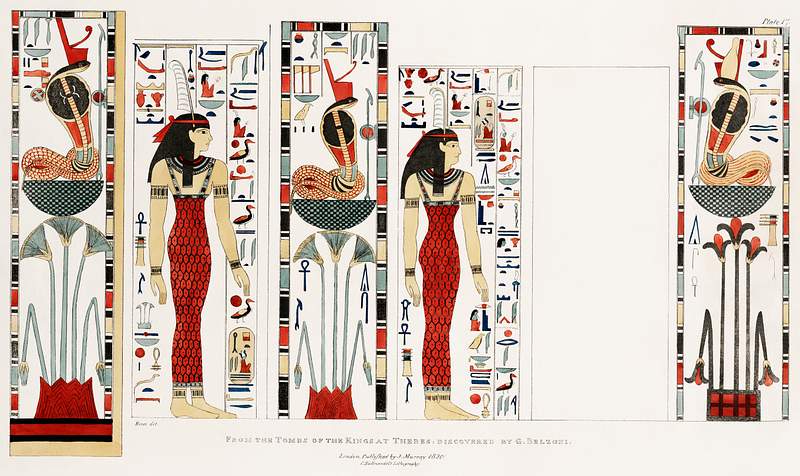 Emblematic Figures illustration from the kings tombs in Thebes by Giovanni Battista Belzoni (1778-1823) from Plates illustrative of the researches and operations in Egypt and Nubia (1820). Original from New York public library. Digitally enhanced by rawpixel. Emblematic Figures illustration from the kings tombs in Thebes by Giovanni Battista Belzoni (1778-1823) from Plates…
