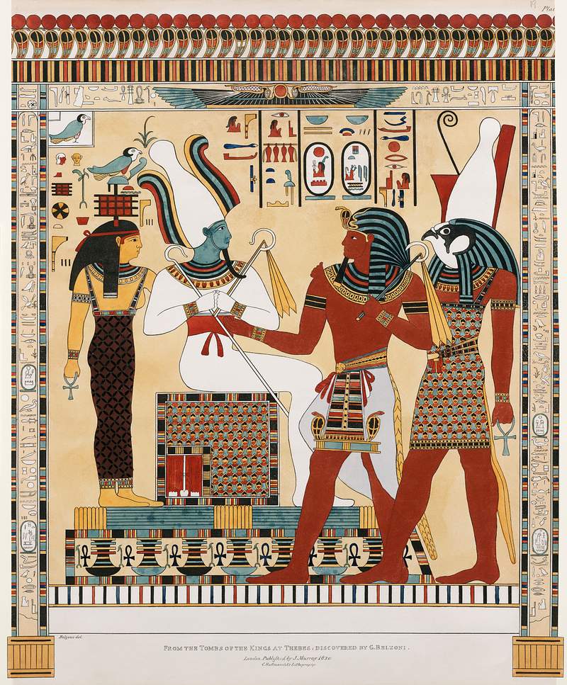 Tableau of Figures, large as life, in the Tomb of Psammuthis illustration from the kings tombs in Thebes by Giovanni Battista…